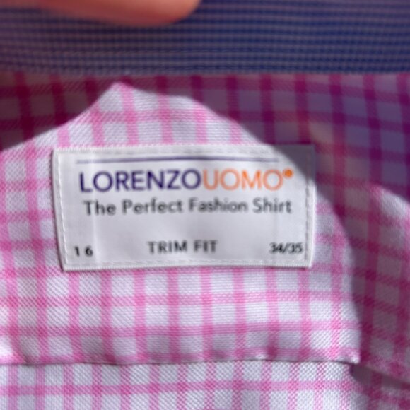 LORENZO UOMO Men's Pink Shepherds Check Trim Fit Button Up Shirt- 16 (34-35) - Picture 4 of 5